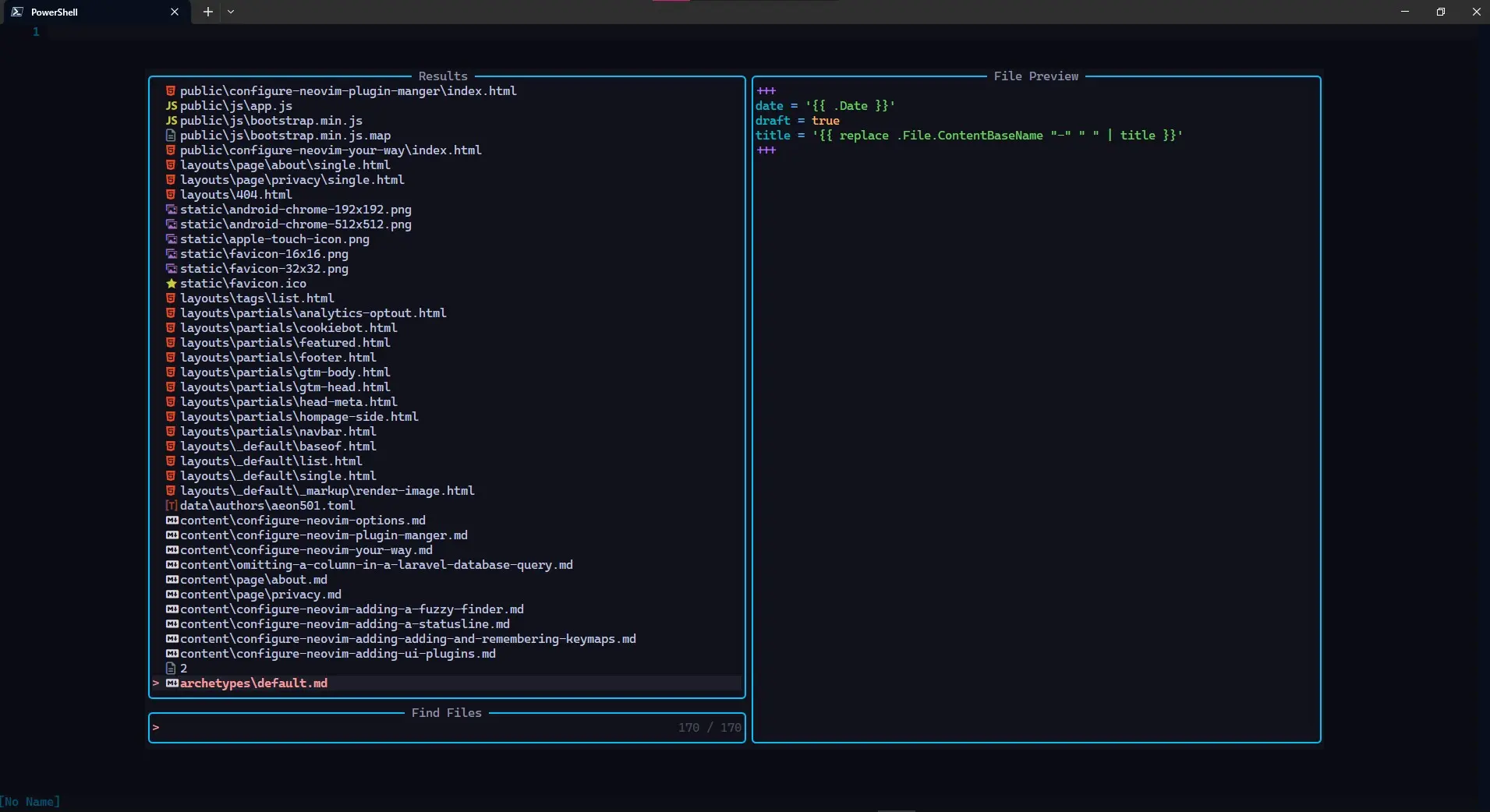 Telescope Find Files Interface